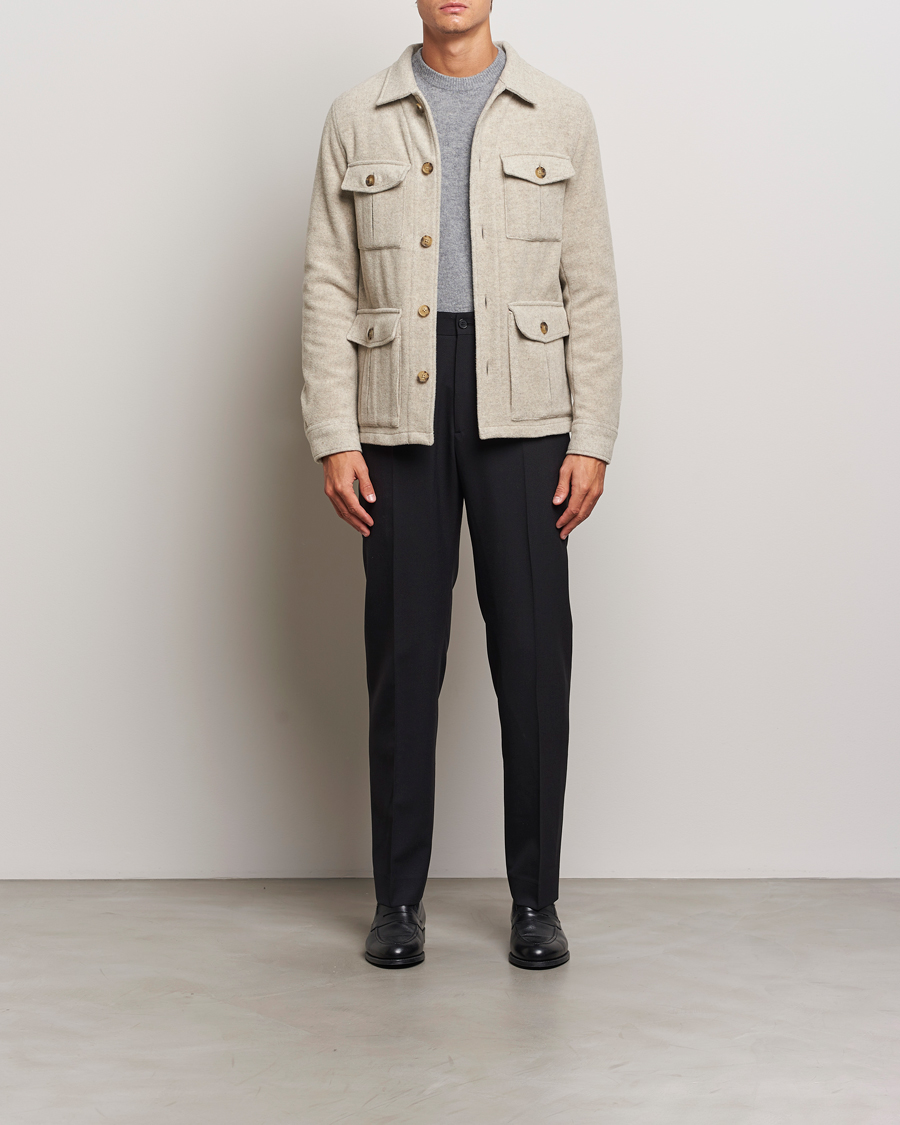 Hombres | Abrigos y chaquetas | Oscar Jacobson | Safari Wool Shirt Jacket Beige