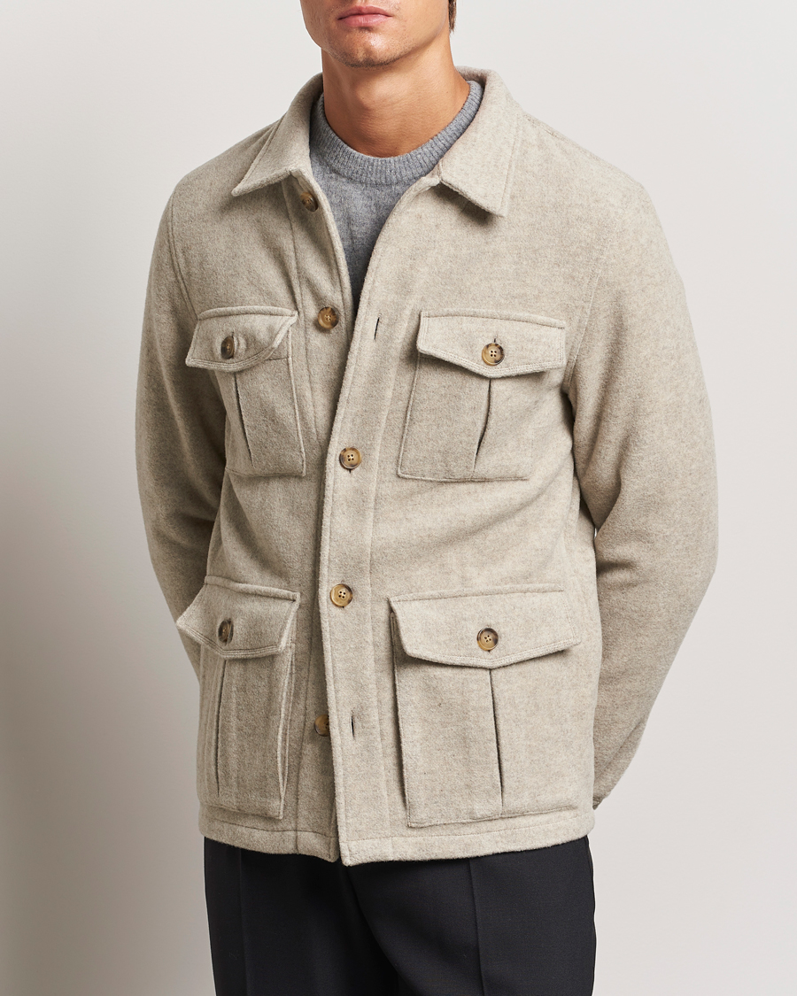 Hombres | Abrigos y chaquetas | Oscar Jacobson | Safari Wool Shirt Jacket Beige