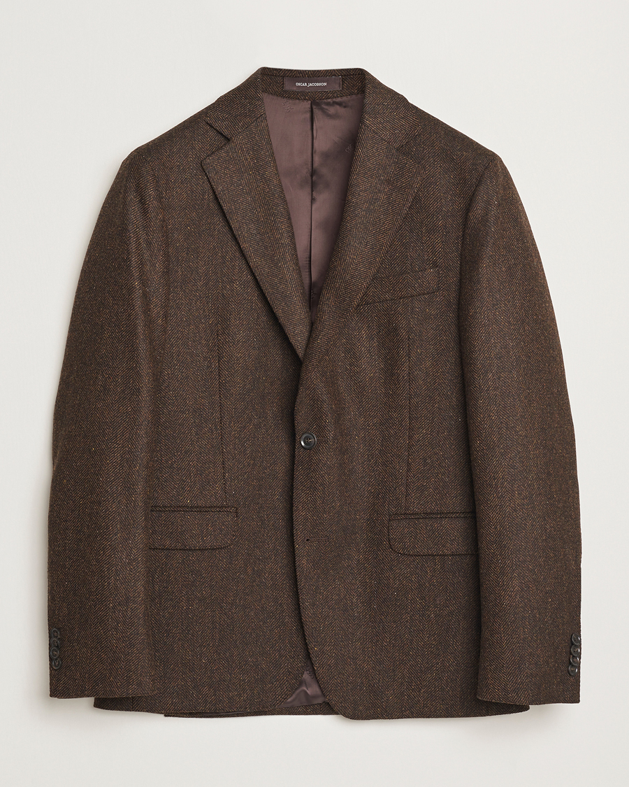 Hombres | Blazers | Oscar Jacobson | Fogerty Moon Herringbone Tweed Blazer Brown