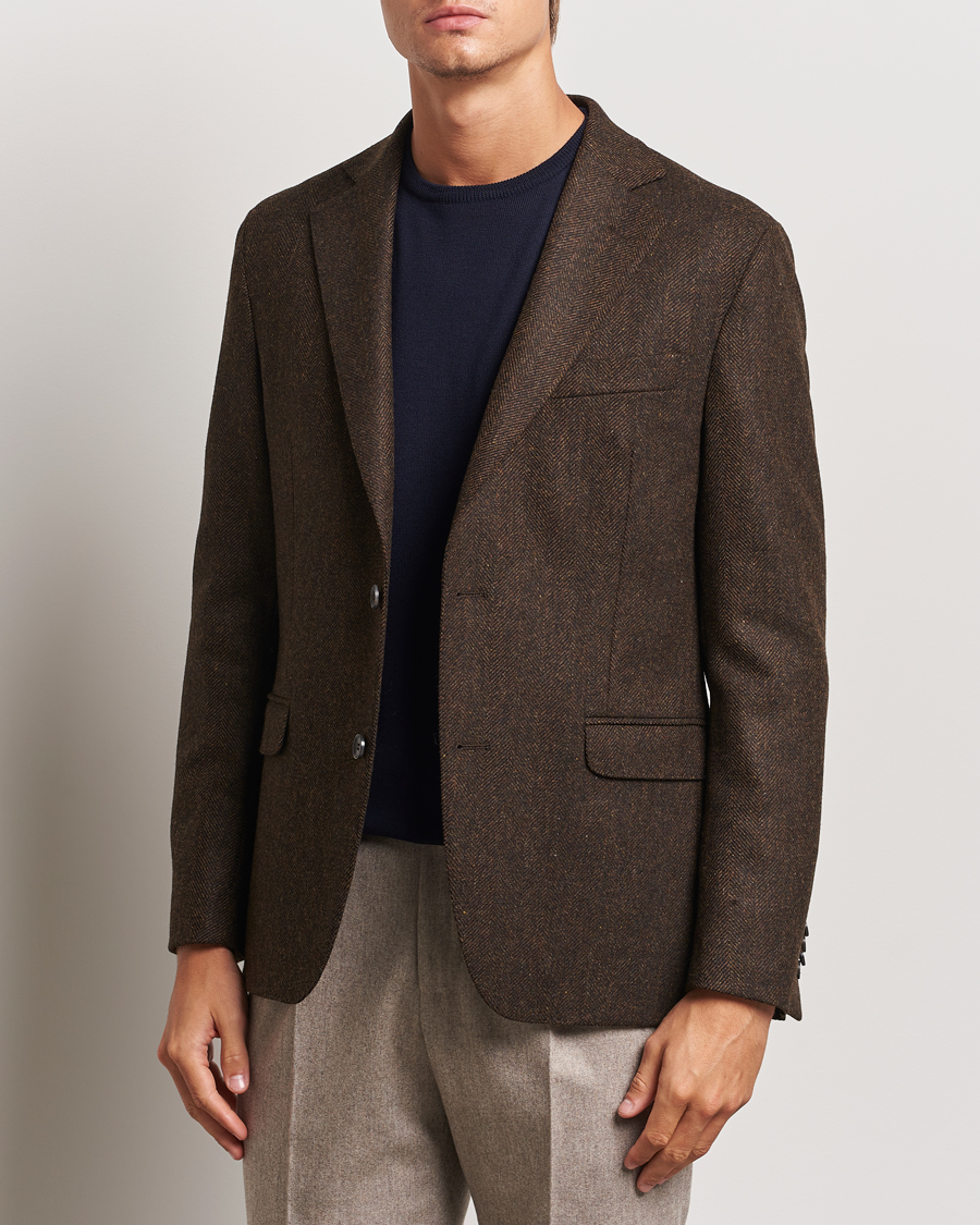 Hombres | Blazers | Oscar Jacobson | Fogerty Moon Herringbone Tweed Blazer Brown