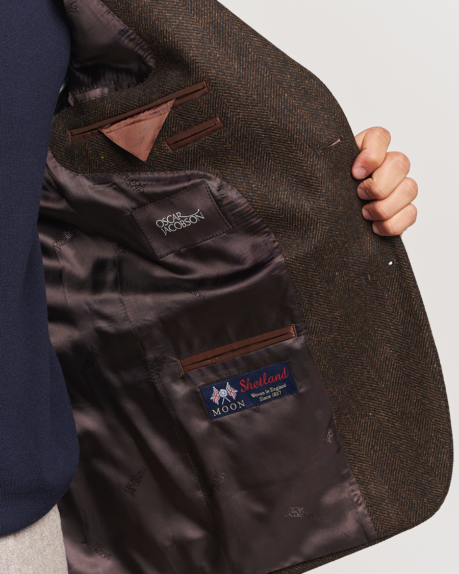 Hombres | Blazers | Oscar Jacobson | Fogerty Moon Herringbone Tweed Blazer Brown