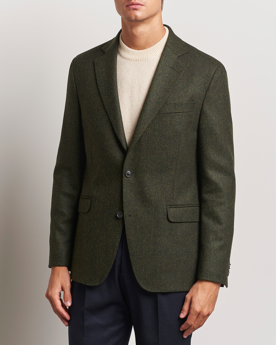 Hombres | Blazers | Oscar Jacobson | Fogerty Moon Herringbone Tweed Blazer Green