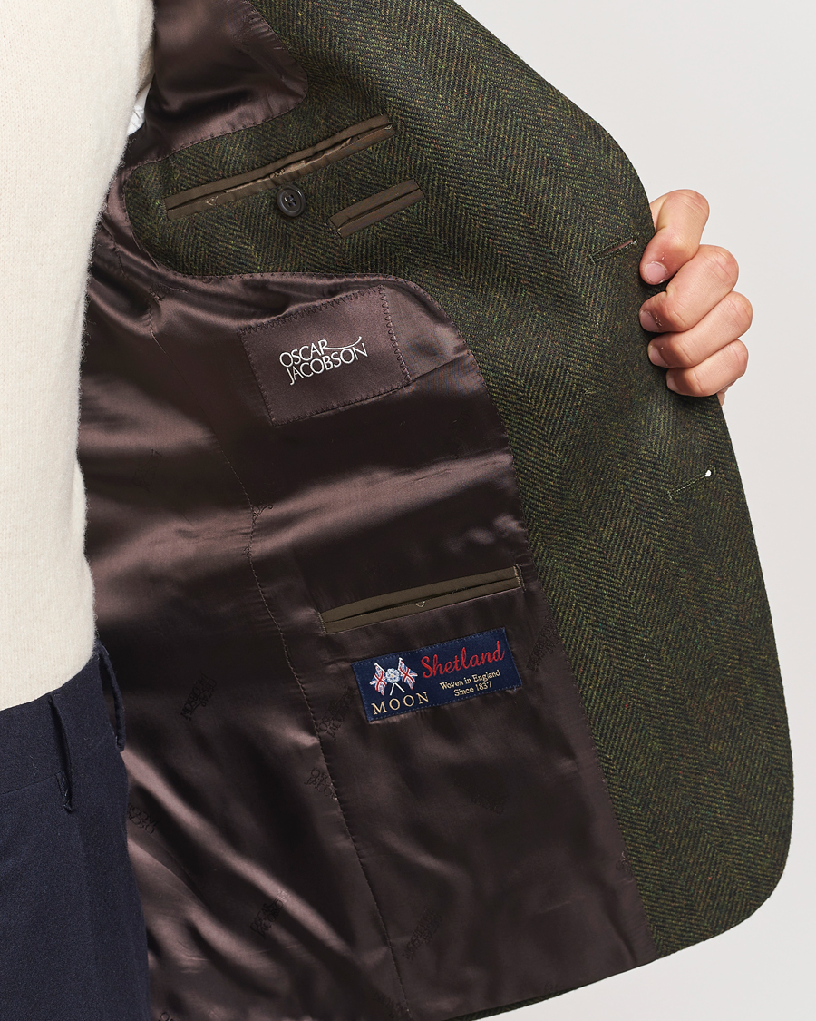 Hombres | Blazers | Oscar Jacobson | Fogerty Moon Herringbone Tweed Blazer Green
