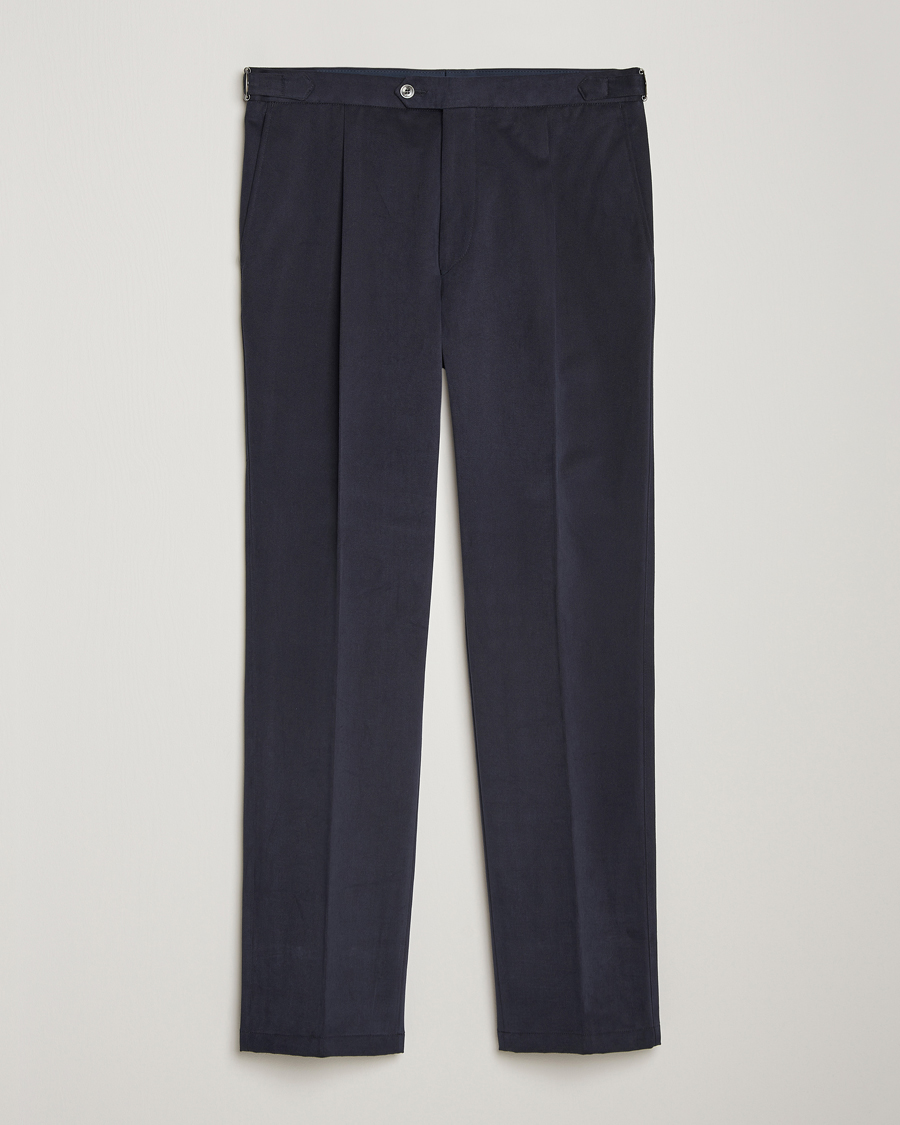 Hombres | Pantalones | Oscar Jacobson | Delon Brushed Cotton Trousers Navy