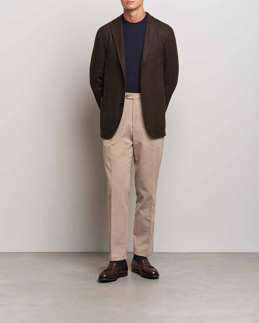 Hombres | Pantalones | Oscar Jacobson | Delon Brushed Cotton Trousers Beige