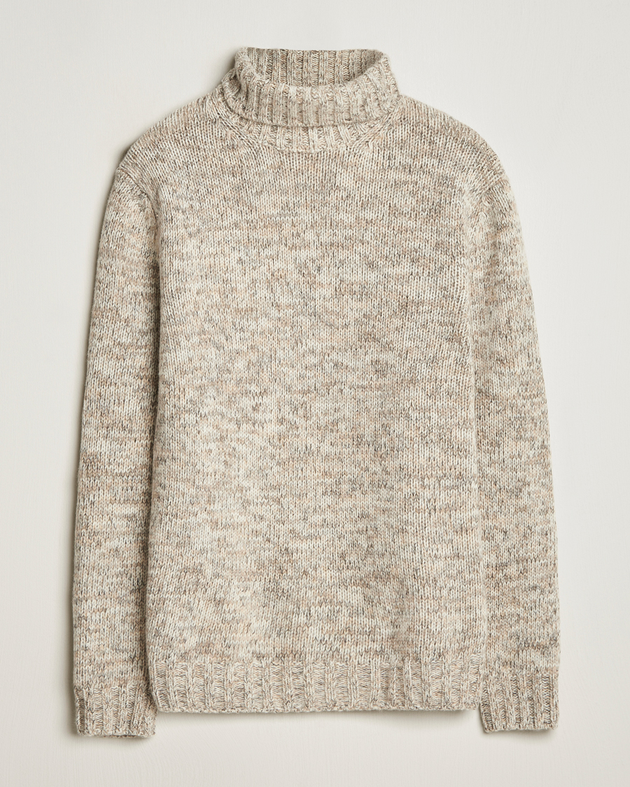 Hombres | Jerséis y prendas de punto | Oscar Jacobson | Mika Heavy Knitted Merino Rollneck Beige