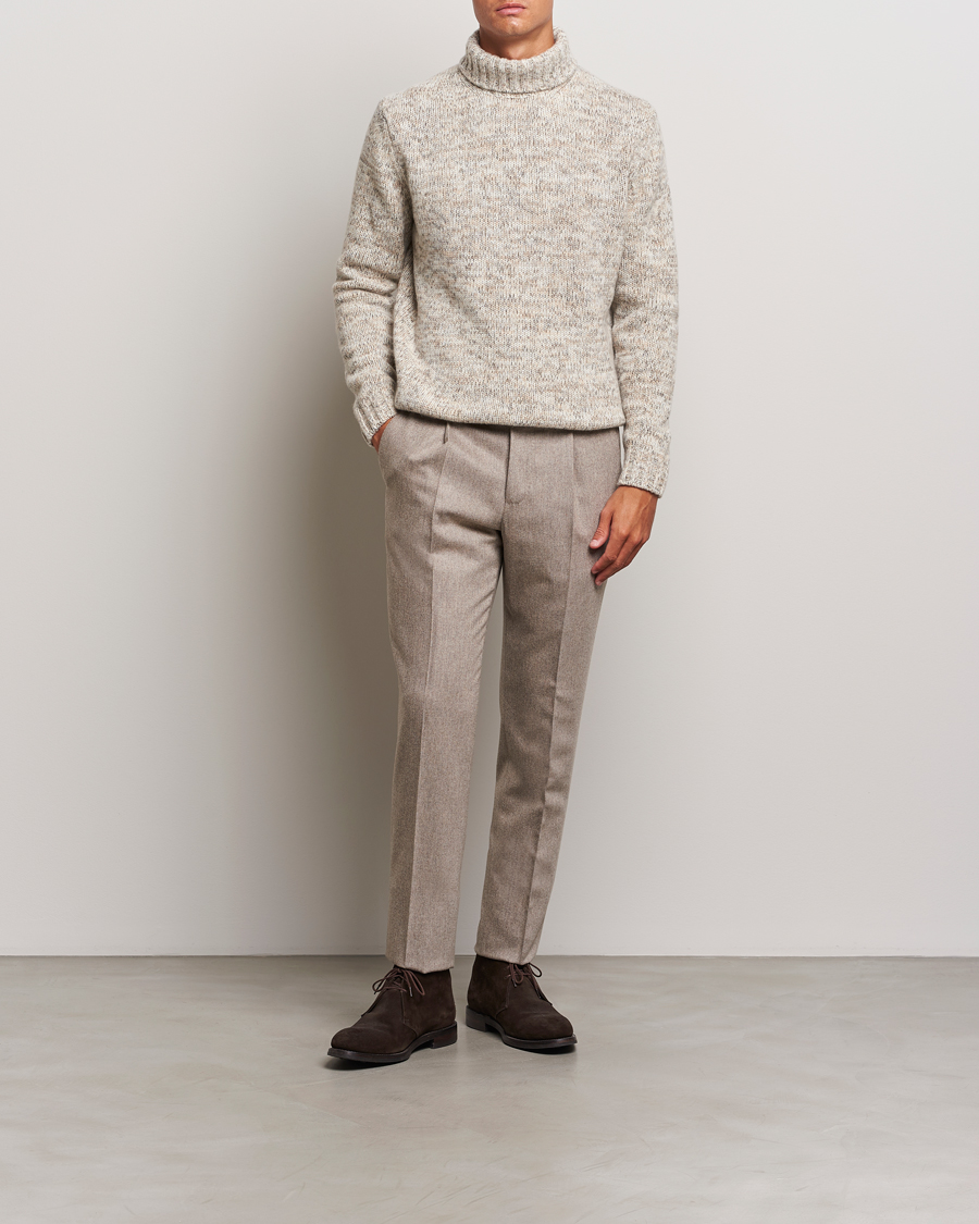 Hombres | Jerséis y prendas de punto | Oscar Jacobson | Mika Heavy Knitted Merino Rollneck Beige