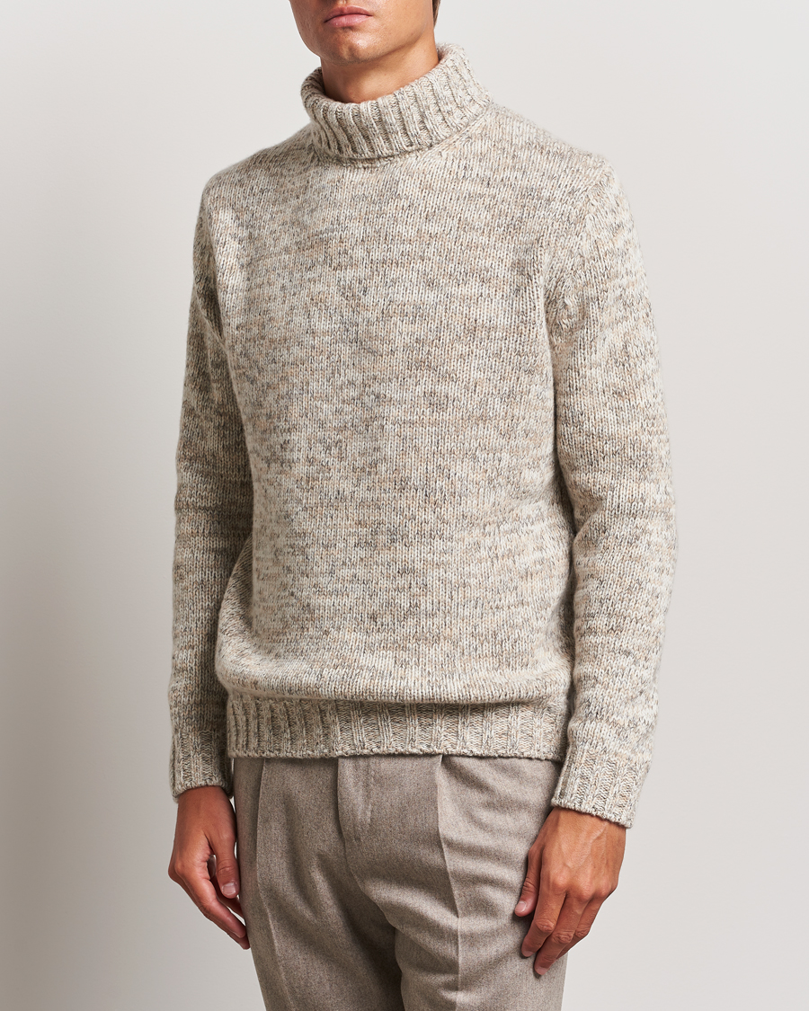 Hombres | Jerséis y prendas de punto | Oscar Jacobson | Mika Heavy Knitted Merino Rollneck Beige