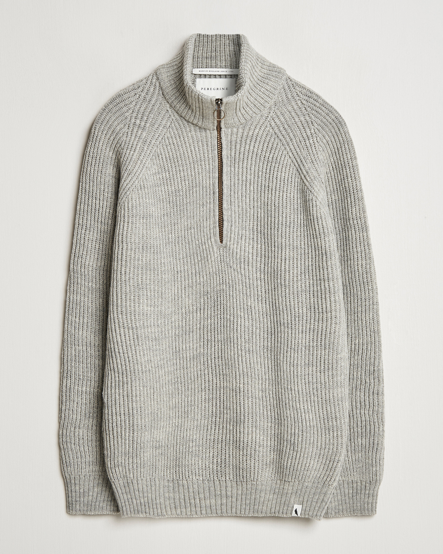 Hombres | Jerséis y prendas de punto | Peregrine | Ford Knitted Wool Half Zip Light Grey