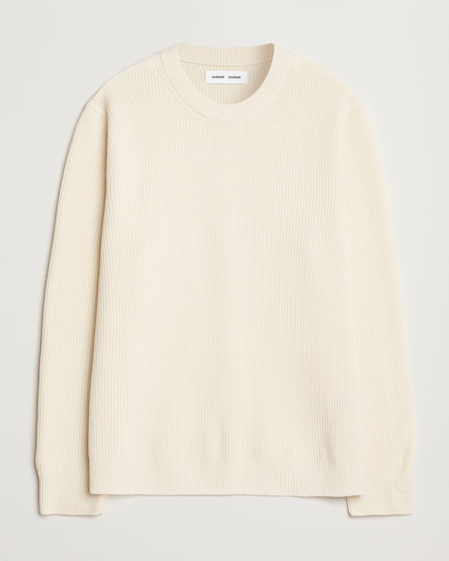 Hombres | Jerséis y prendas de punto | Samsøe Samsøe | Isaks Knitted Crew Neck Clear Cream