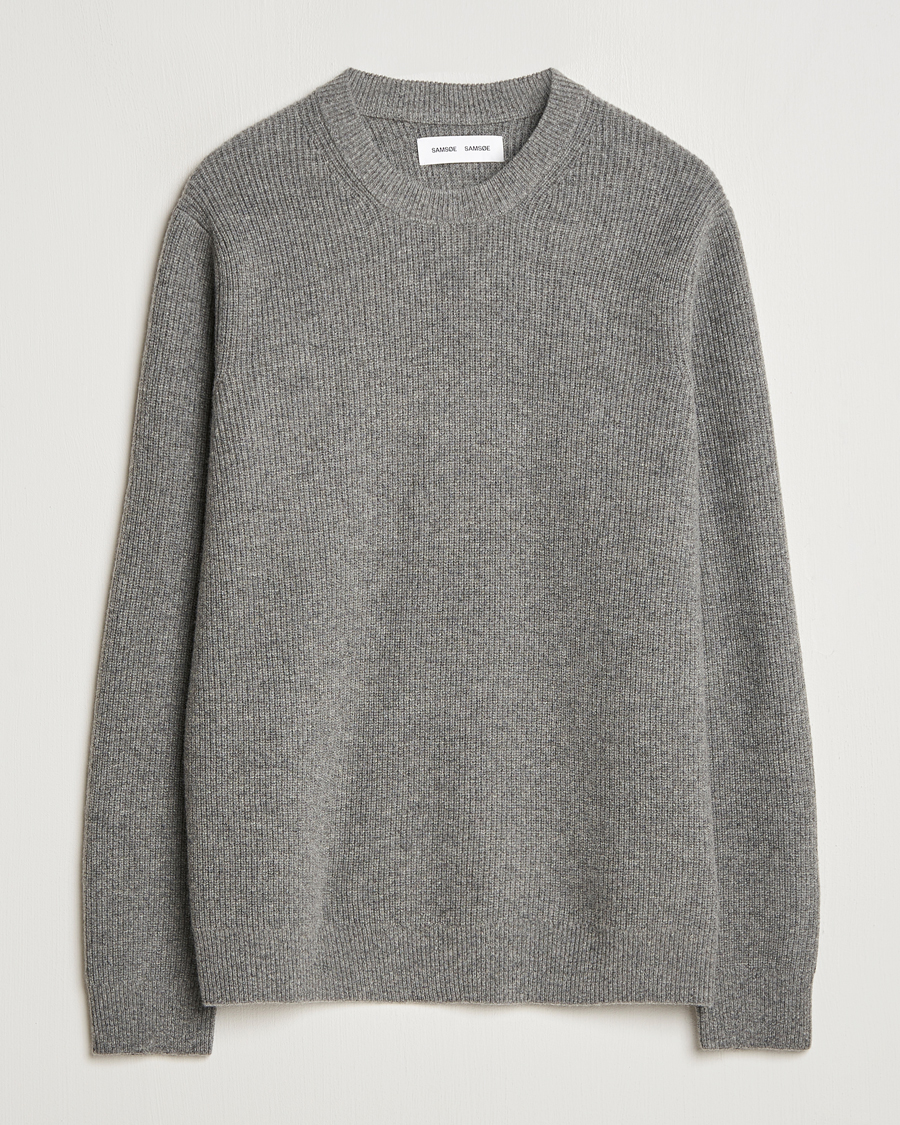 Hombres | Jerséis y prendas de punto | Samsøe Samsøe | Isaks Knitted Crew Neck Dark Grey Melange