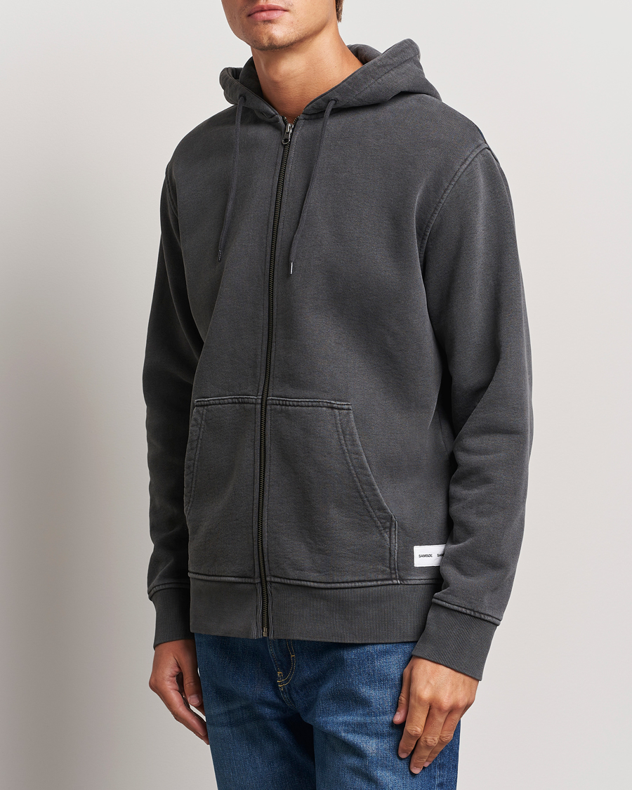 Hombres | Jerséis y prendas de punto | Samsøe Samsøe | Pigment Dyed Full Zip Hoodie Black