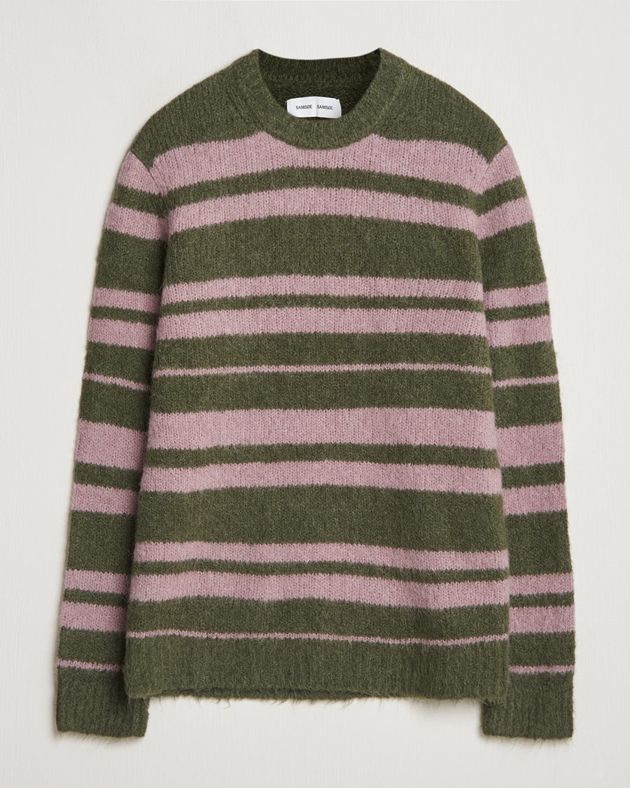 Hombres | Jerséis y prendas de punto | Samsøe Samsøe | Arin Mohair Striped Sweater Green/Pink