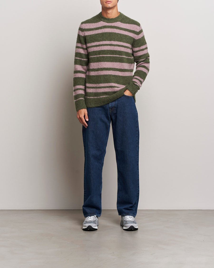 Hombres | Jerséis y prendas de punto | Samsøe Samsøe | Arin Mohair Striped Sweater Green/Pink