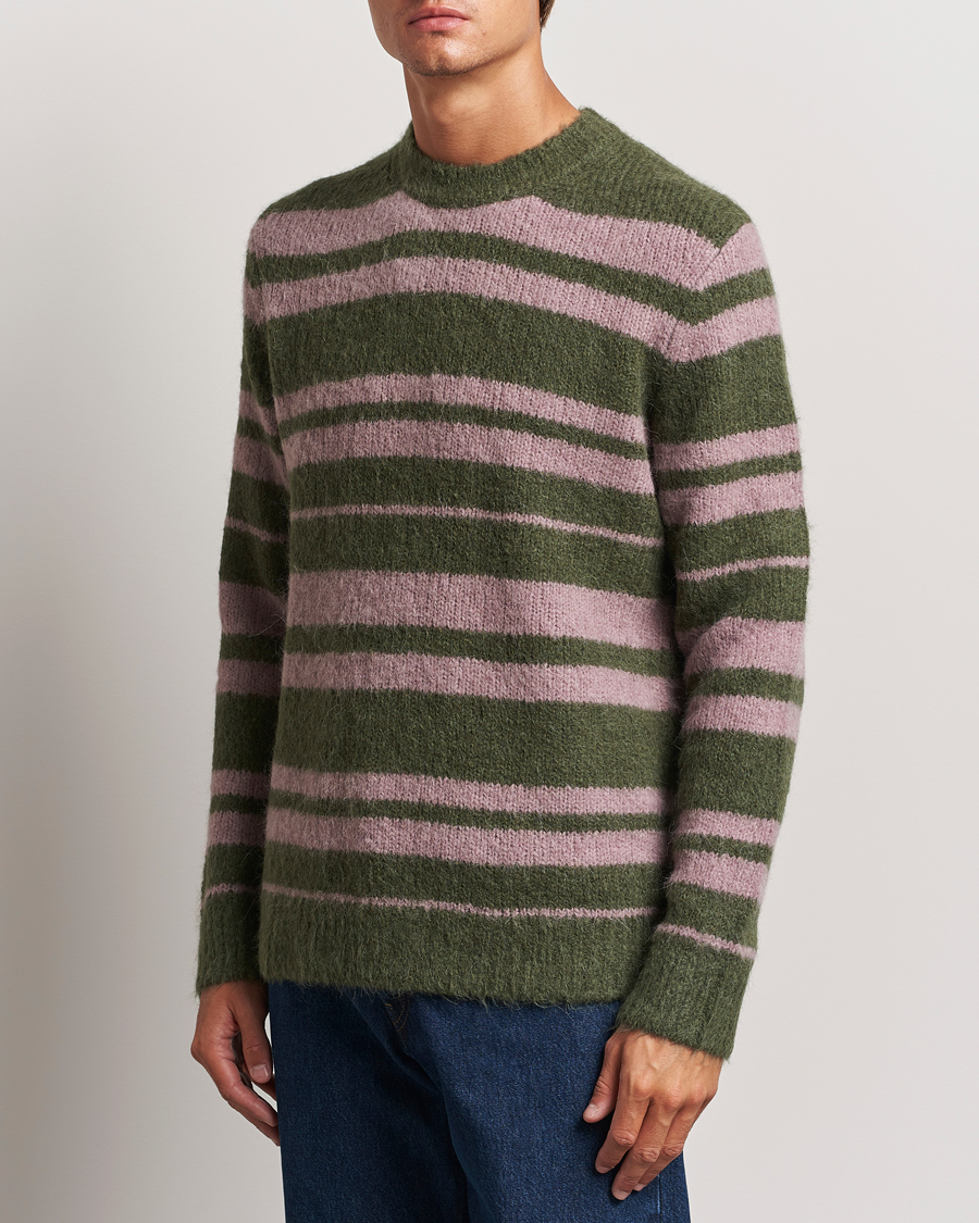 Hombres | Jerséis y prendas de punto | Samsøe Samsøe | Arin Mohair Striped Sweater Green/Pink