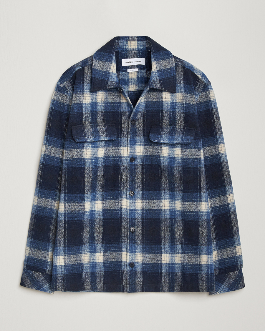 Hombres | Camisas | Samsøe Samsøe | Castor Checked Overshirt True Navy
