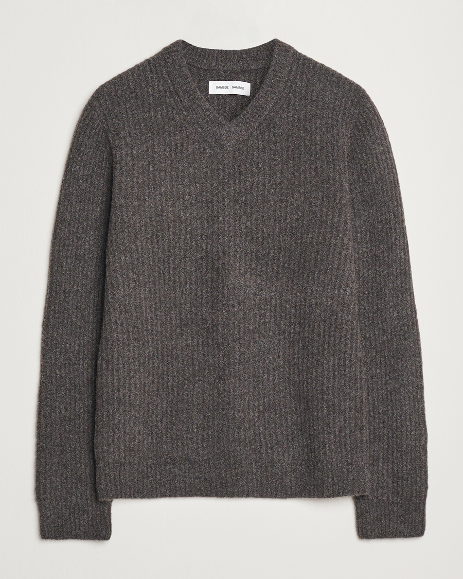 Hombres | Jerséis y prendas de punto | Samsøe Samsøe | Koji Rib Knitted V-Neck Volcanic Ash