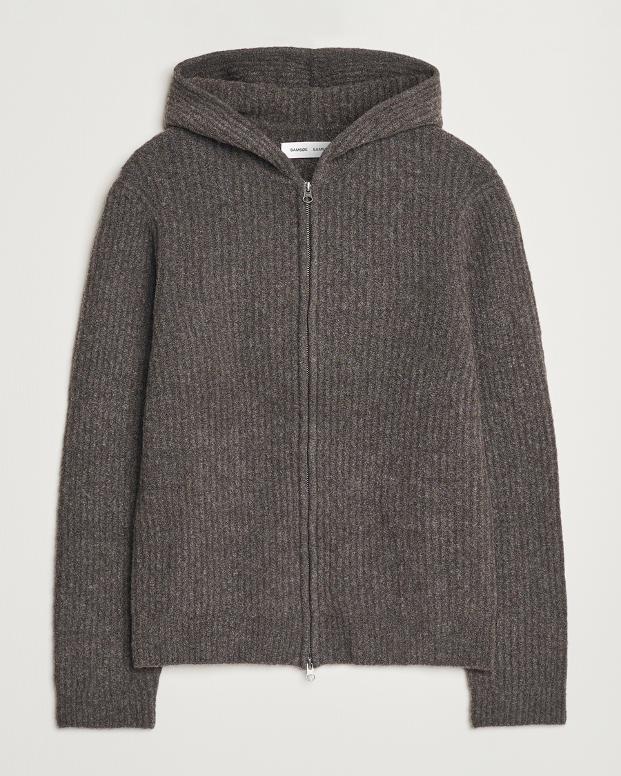 Hombres | Jerséis y prendas de punto | Samsøe Samsøe | Koji Rib Knitted Hooded Full Zip Volcanic Ash