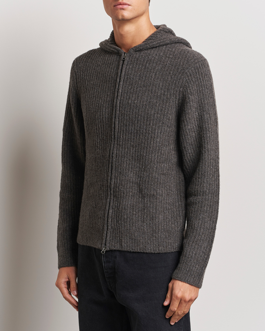 Hombres | Jerséis y prendas de punto | Samsøe Samsøe | Koji Rib Knitted Hooded Full Zip Volcanic Ash