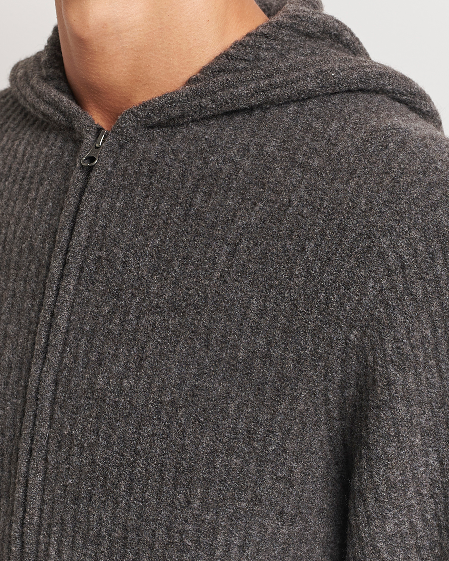 Hombres | Jerséis y prendas de punto | Samsøe Samsøe | Koji Rib Knitted Hooded Full Zip Volcanic Ash