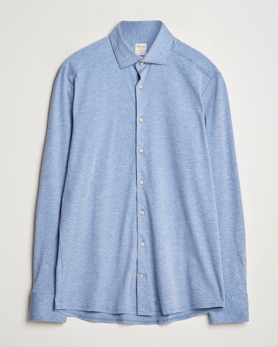 Hombres | Camisas | Stenströms | Slimline 4-Way Stretch Jersey Shirt Blue