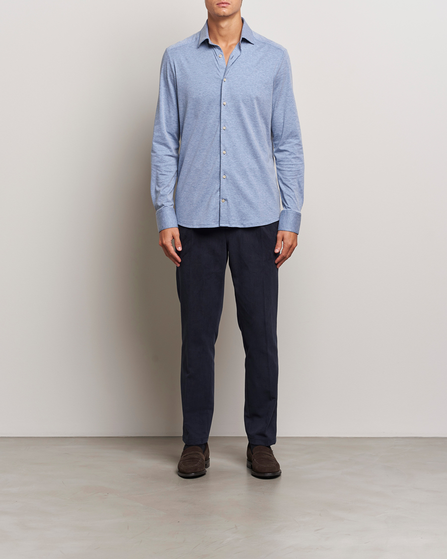 Hombres | Camisas | Stenströms | Slimline 4-Way Stretch Jersey Shirt Blue