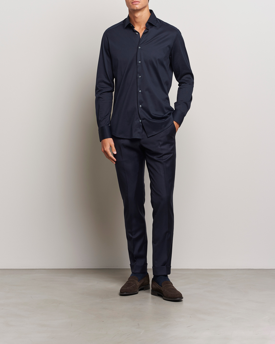 Hombres | Camisas | Stenströms | Slimline Stretch Jersey Shirt Navy