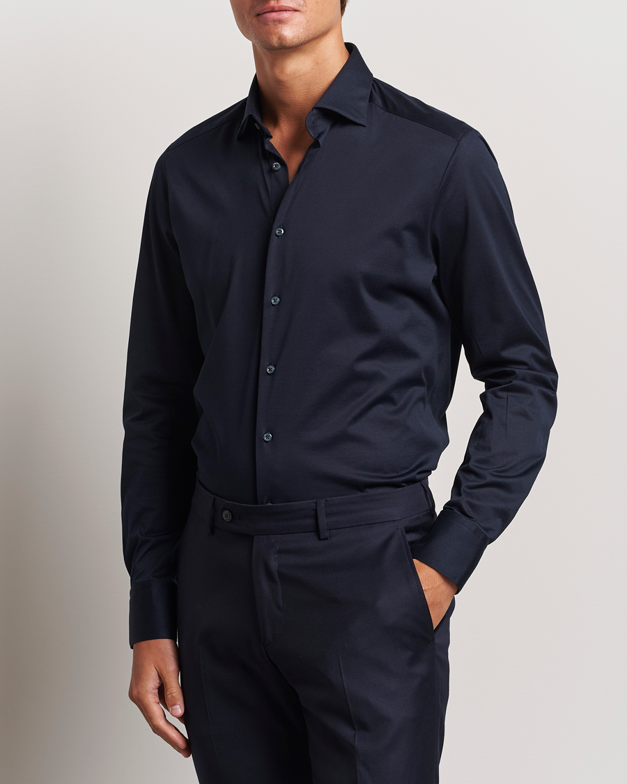 Hombres | Camisas | Stenströms | Slimline Stretch Jersey Shirt Navy