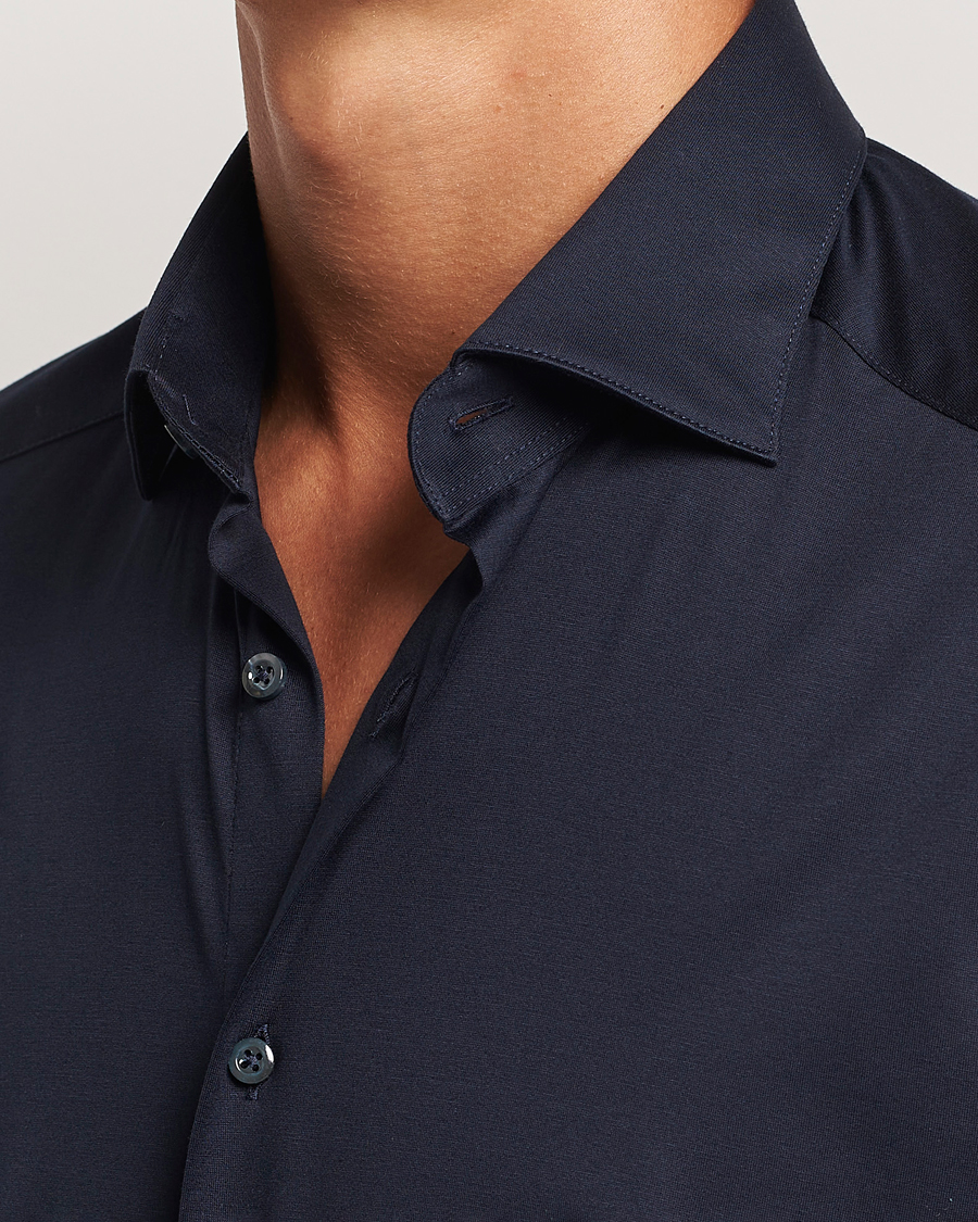 Hombres | Camisas | Stenströms | Slimline Stretch Jersey Shirt Navy