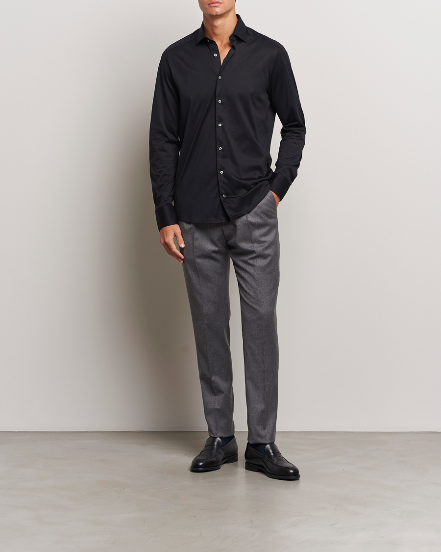 Hombres | Camisas | Stenströms | Slimline Stretch Jersey Shirt Black