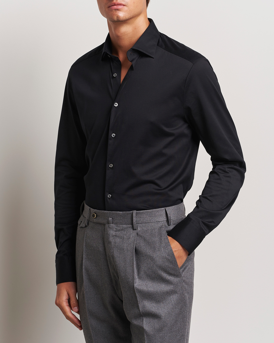 Hombres | Camisas | Stenströms | Slimline Stretch Jersey Shirt Black