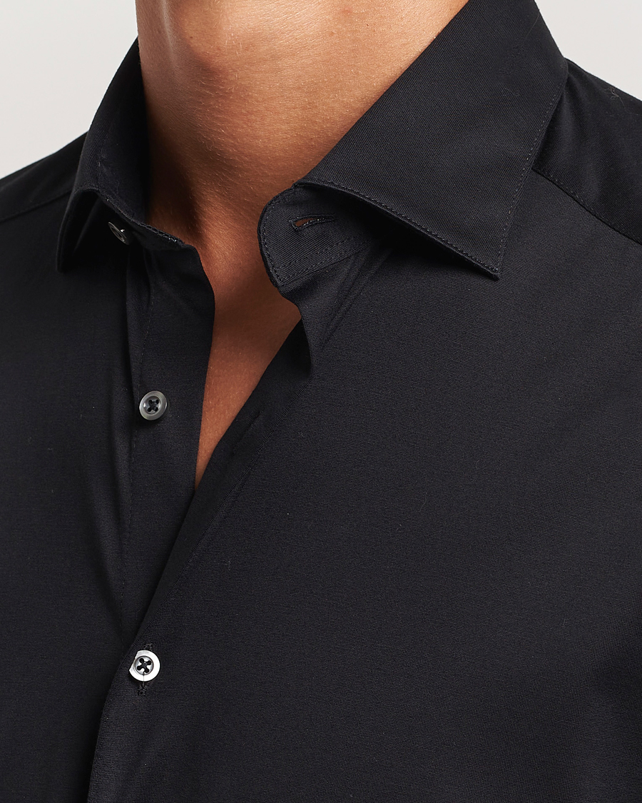 Hombres | Camisas | Stenströms | Slimline Stretch Jersey Shirt Black
