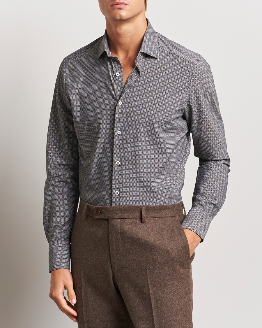 Hombres | Camisas | Stenströms | Slimline 4-Way Stretch Print Shirt Brown