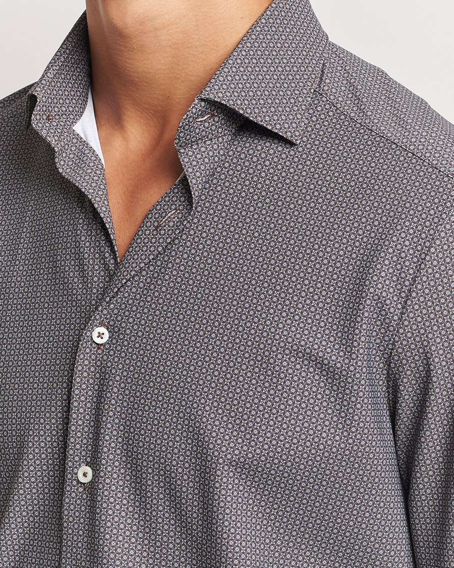 Hombres | Camisas | Stenströms | Slimline 4-Way Stretch Print Shirt Brown