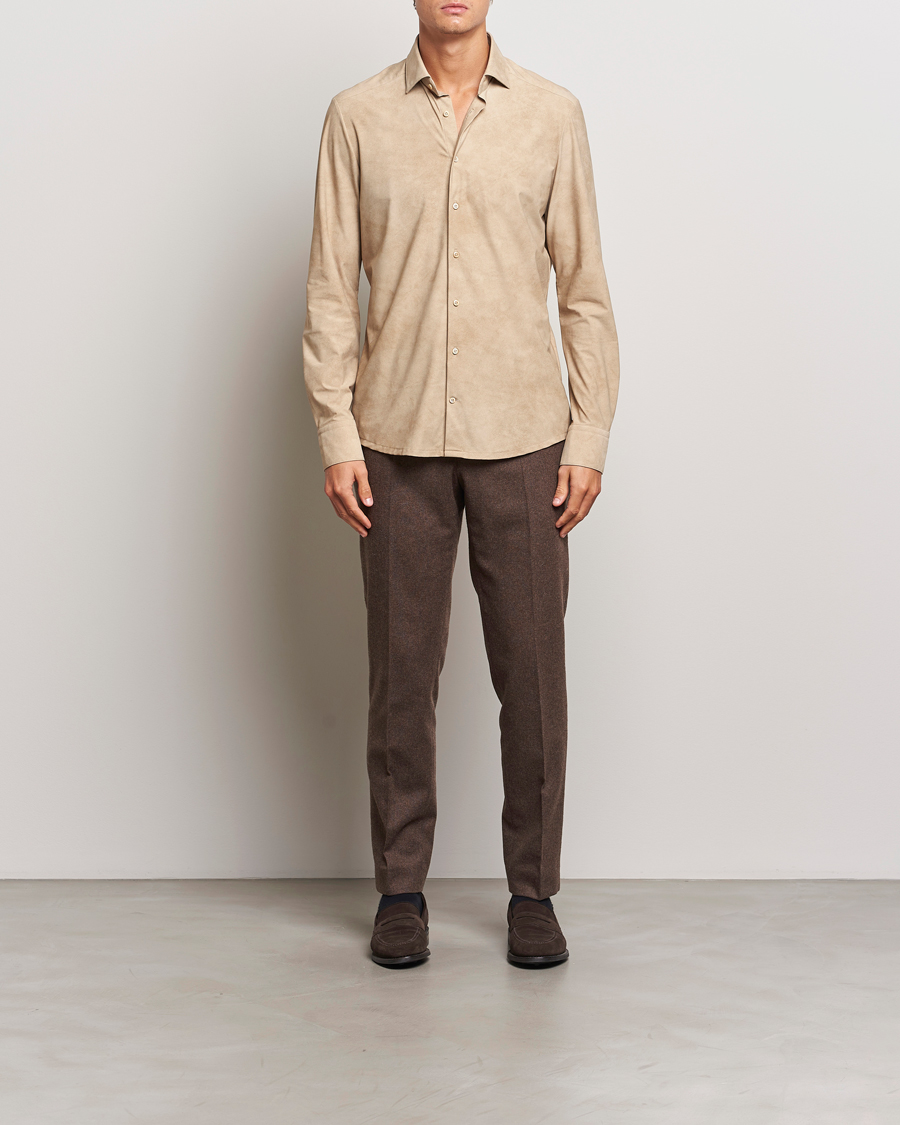 Hombres | Camisas | Stenströms | Slimline 4-Way Stretch Shirt Beige