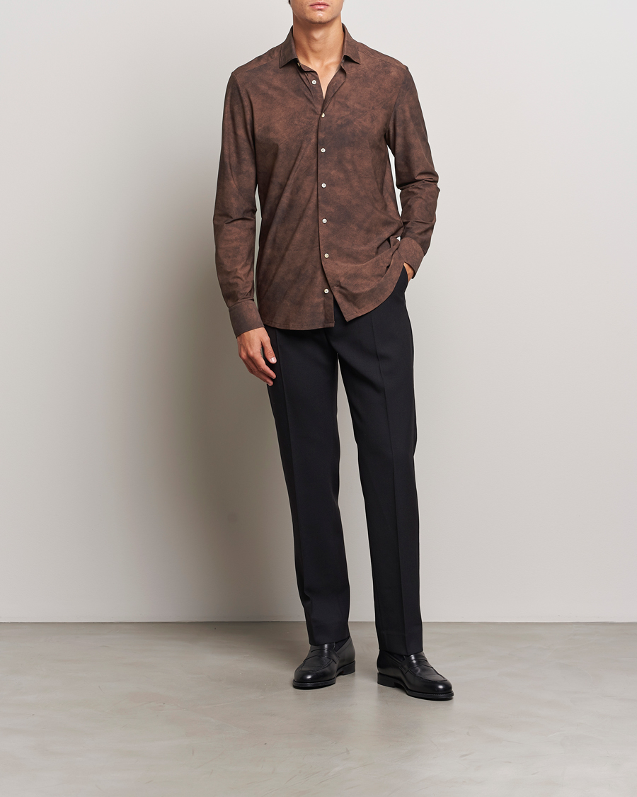 Hombres | Camisas | Stenströms | Slimline 4-Way Stretch Shirt Brown