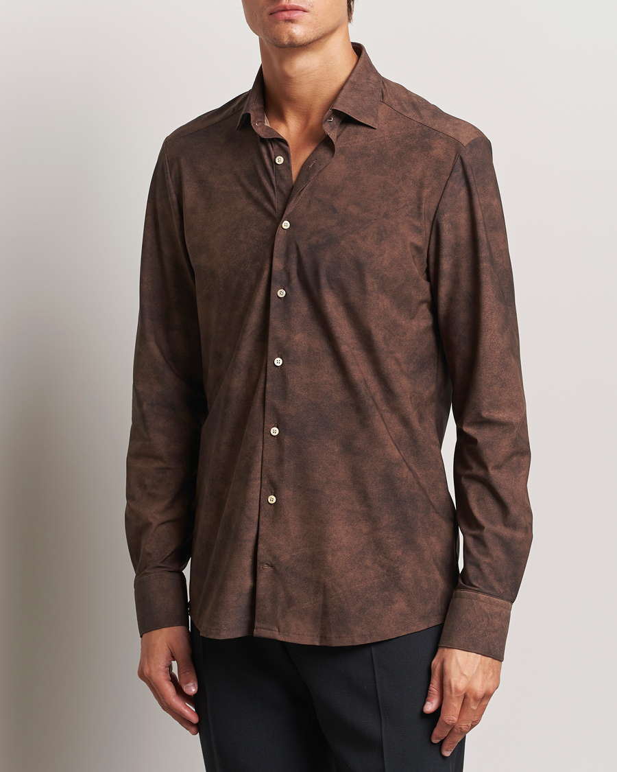 Hombres | Camisas | Stenströms | Slimline 4-Way Stretch Shirt Brown