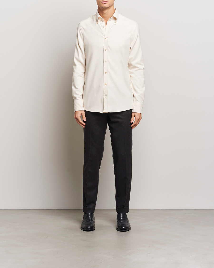 Hombres | Camisas | Stenströms | Slimline Flannel Shirt Beige