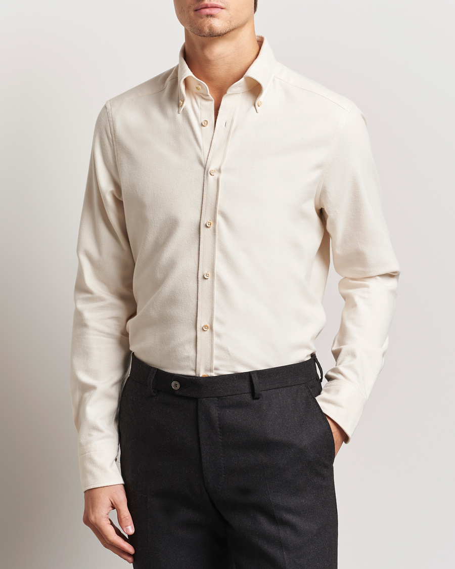 Hombres | Camisas | Stenströms | Slimline Flannel Shirt Beige