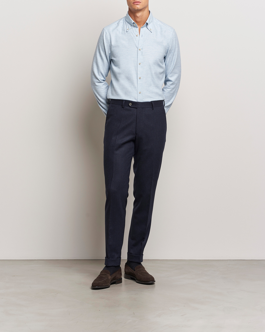 Hombres | Camisas | Stenströms | Slimline Flannel Shirt Light Blue