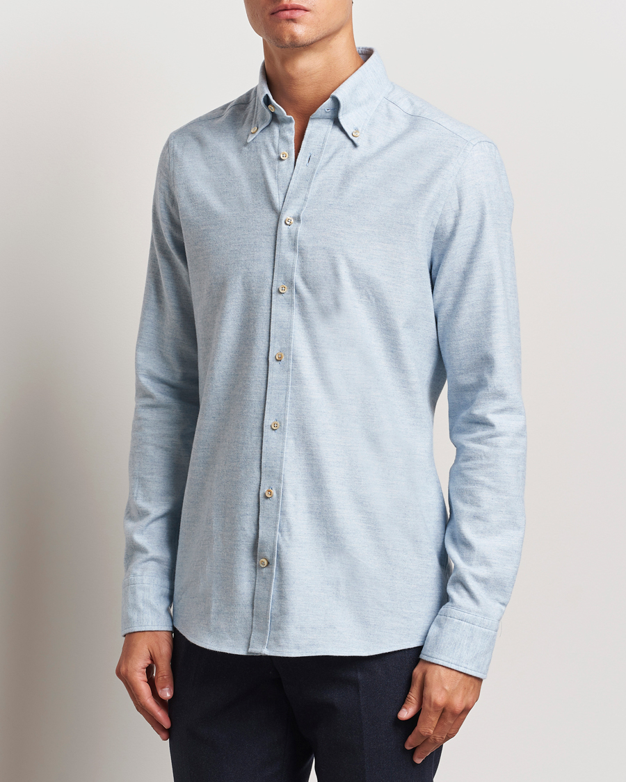Hombres | Camisas | Stenströms | Slimline Flannel Shirt Light Blue