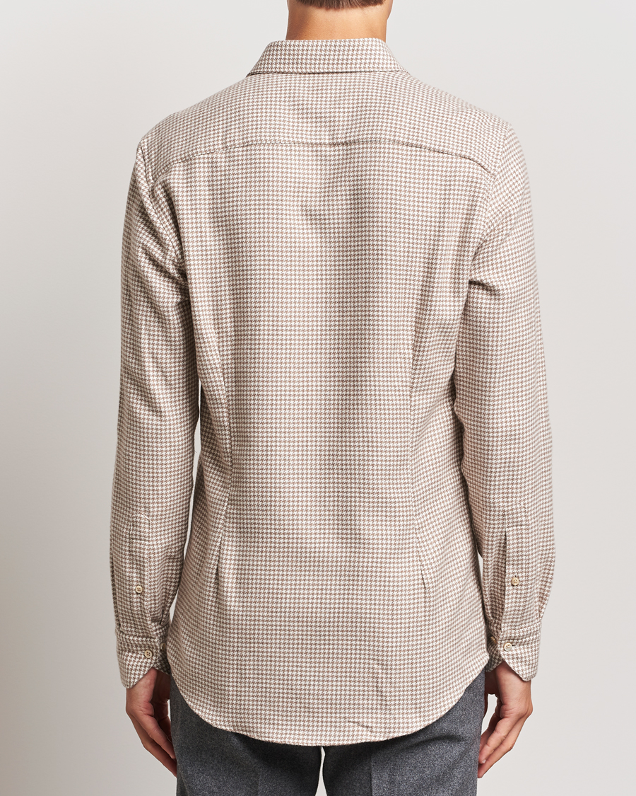 Hombres | Camisas | Stenströms | Slimline Flannel Houndstooth Shirt Light Brown
