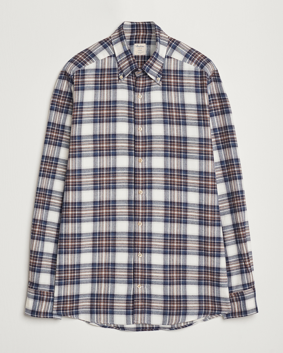 Hombres | Camisas | Stenströms | Slimline Flannel Big Checked Shirt Blue/Brown