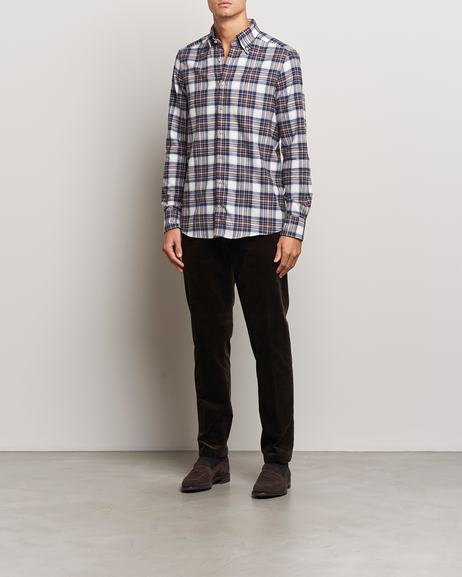 Hombres | Camisas | Stenströms | Slimline Flannel Big Checked Shirt Blue/Brown
