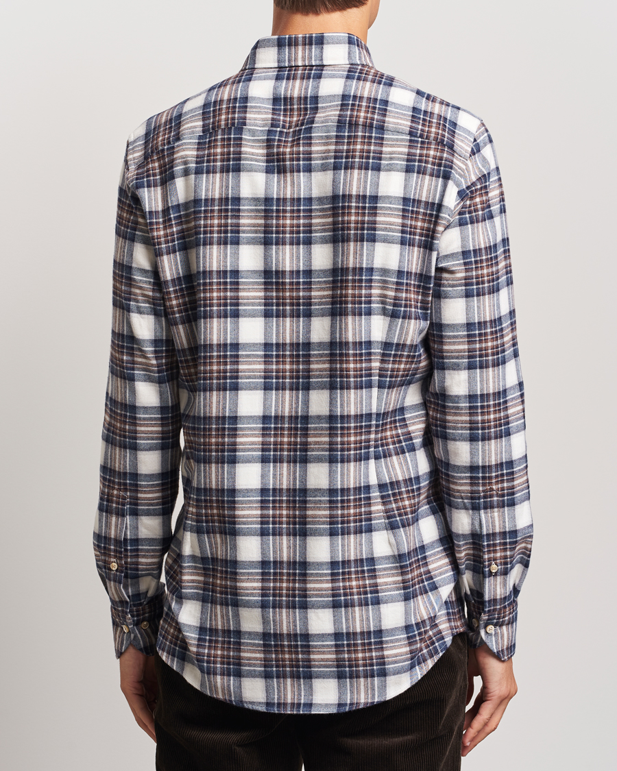 Hombres | Camisas | Stenströms | Slimline Flannel Big Checked Shirt Blue/Brown