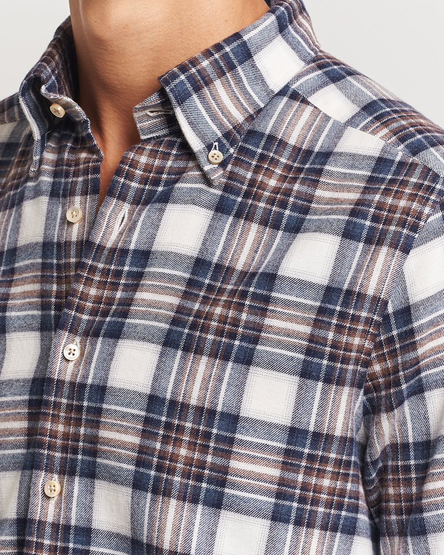 Hombres | Camisas | Stenströms | Slimline Flannel Big Checked Shirt Blue/Brown