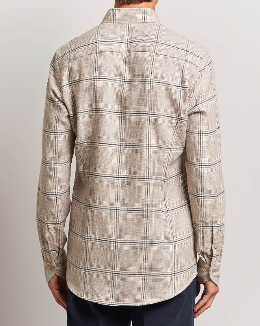 Hombres | Camisas | Stenströms | Slimline Flannel Overcheck Shirt Light Brown