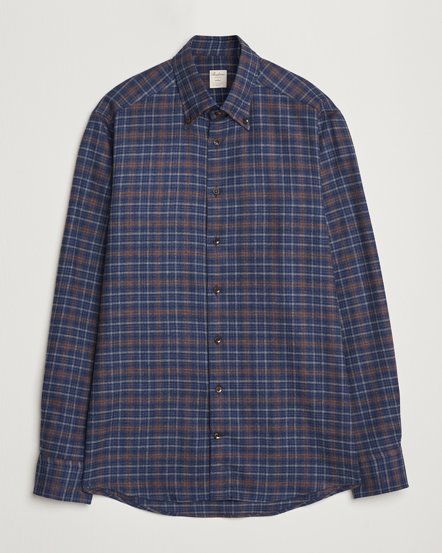 Hombres | Camisas | Stenströms | Slimline Small Check Flannel Shirt Dark Blue
