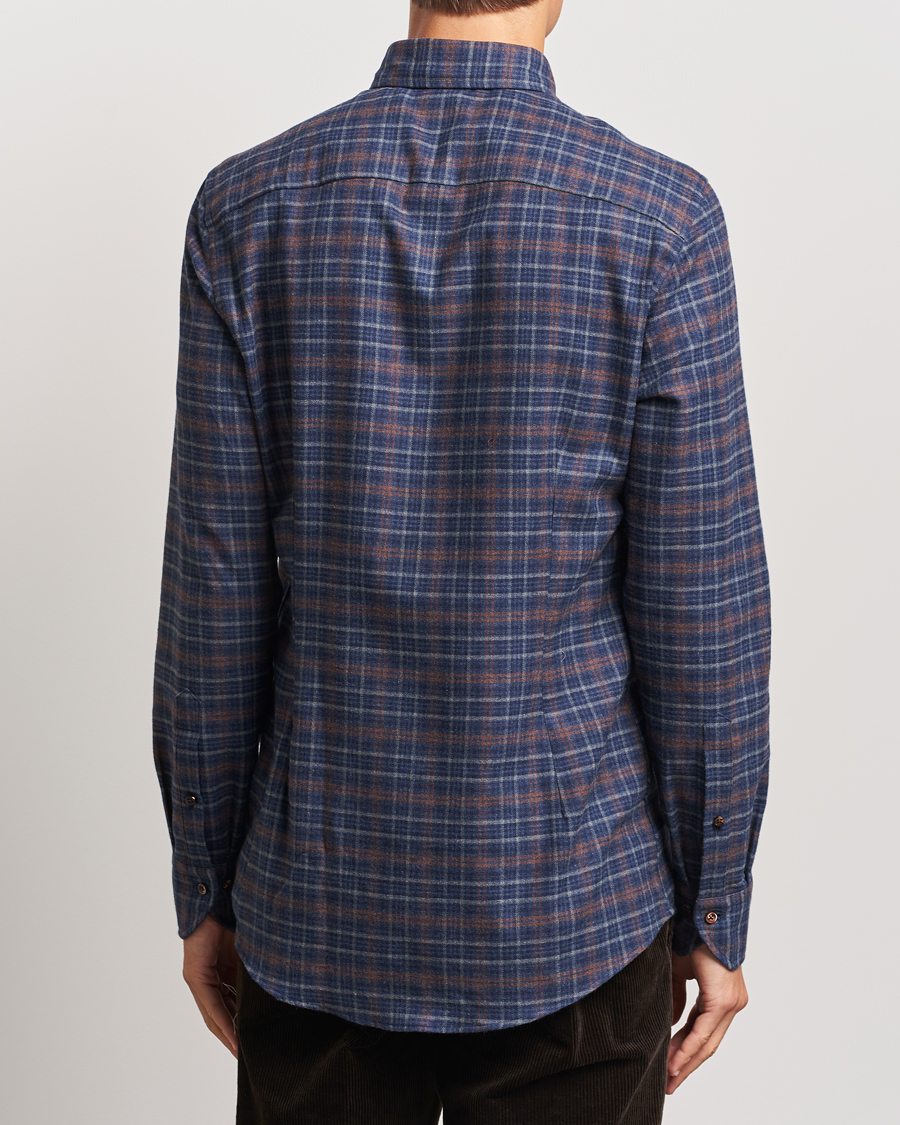 Hombres | Camisas | Stenströms | Slimline Small Check Flannel Shirt Dark Blue