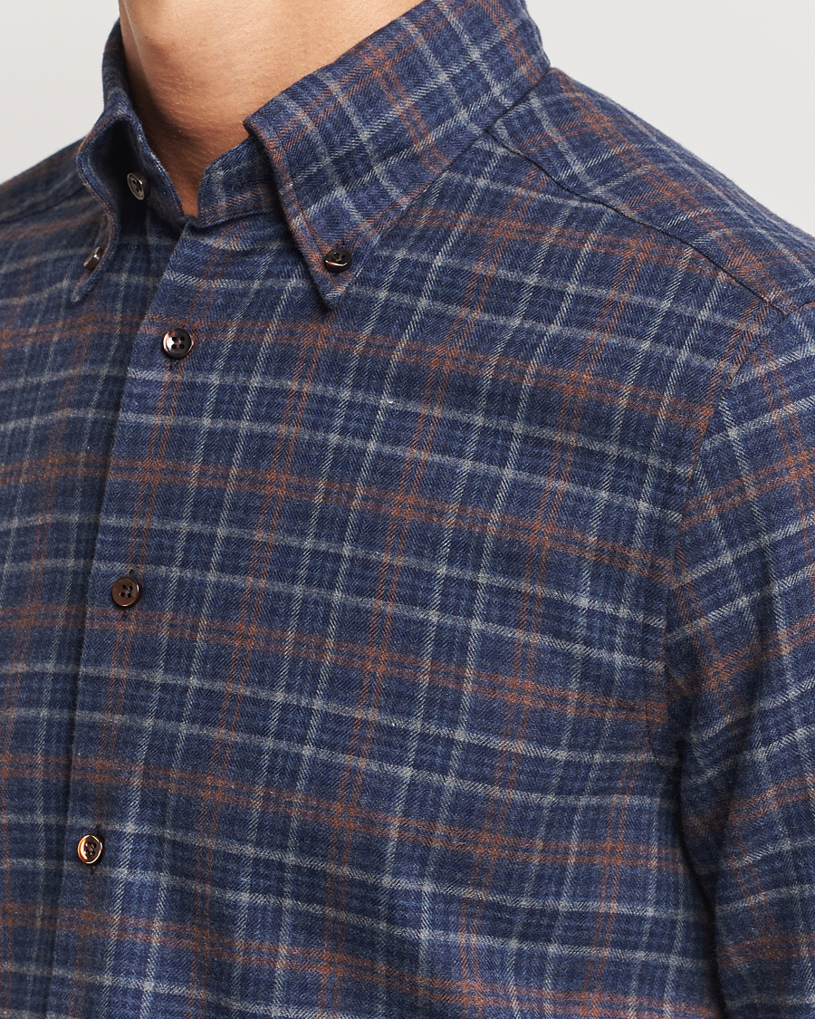 Hombres | Camisas | Stenströms | Slimline Small Check Flannel Shirt Dark Blue
